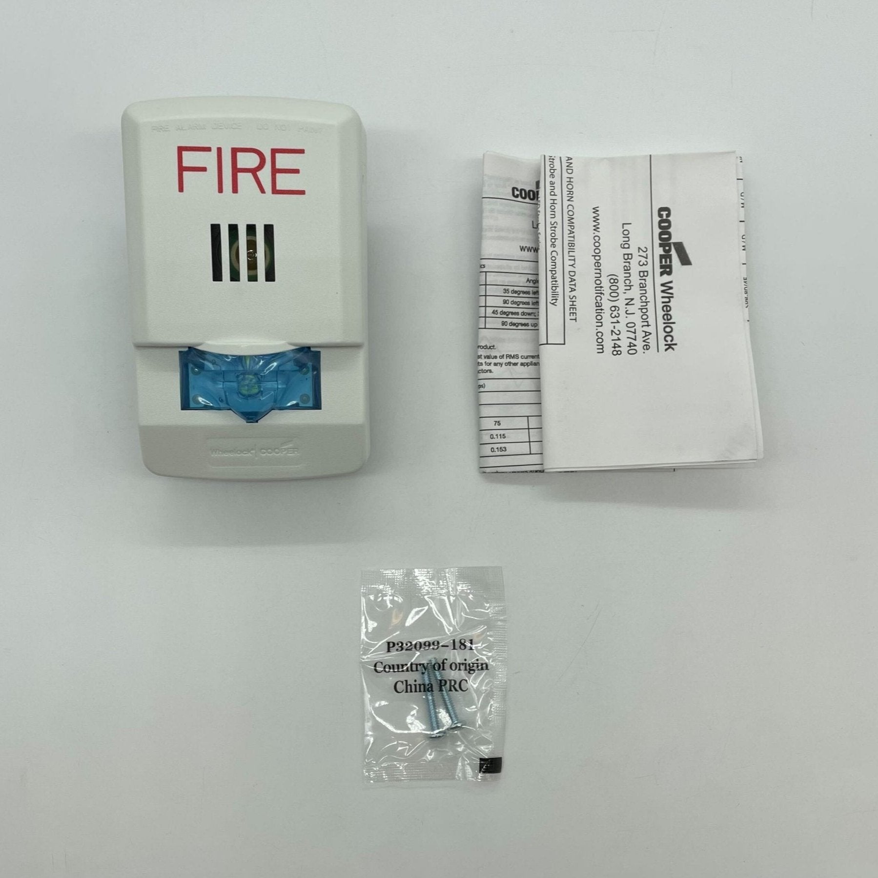 Eaton Wheelock LHSW white wall mount Exceder LED horn strobe with red lens and mounting bracket for fire alarm signaling