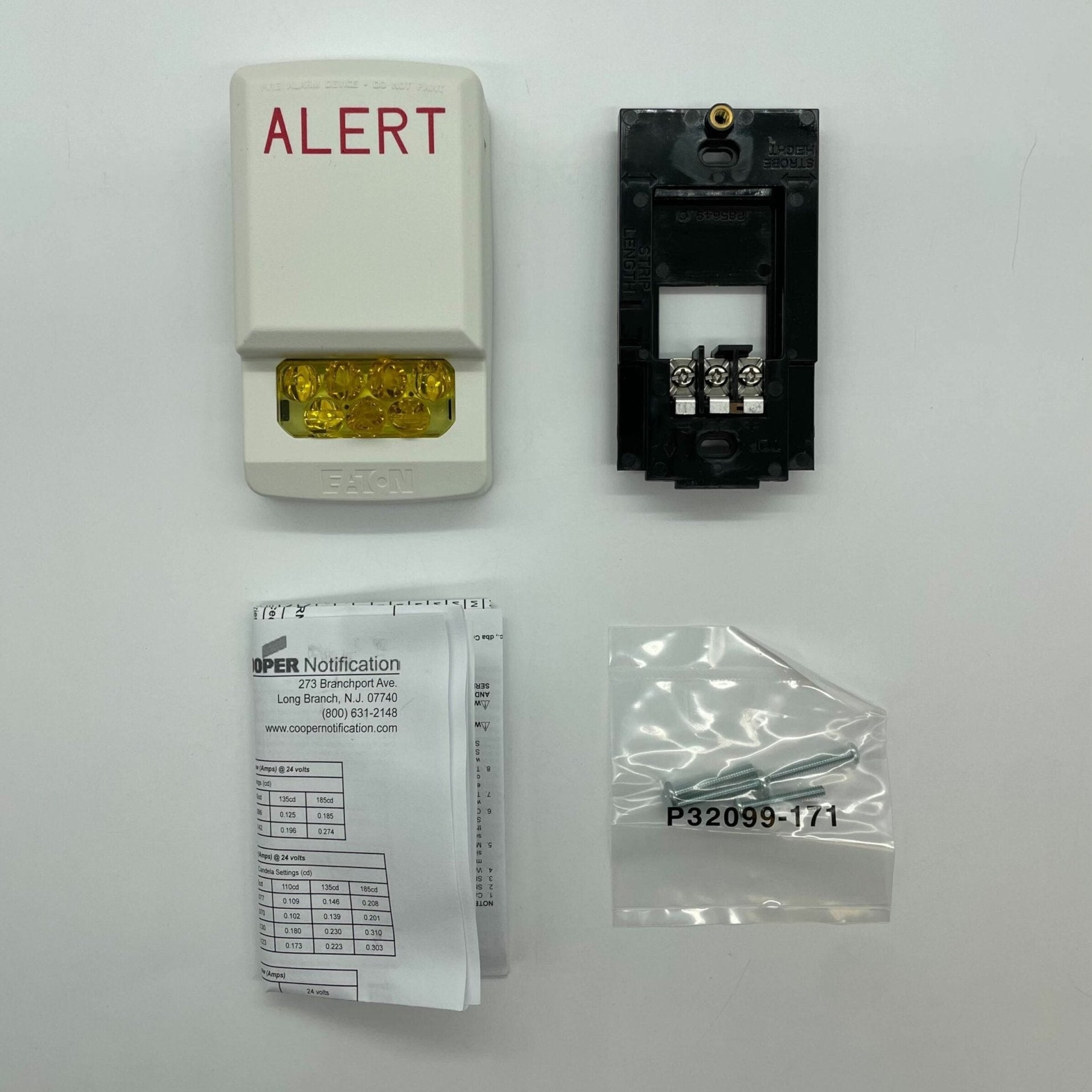 White Eaton Wheelock Eluxa LED wall strobe alert light, designed for visual warning signals and safety alerts in commercial settings.