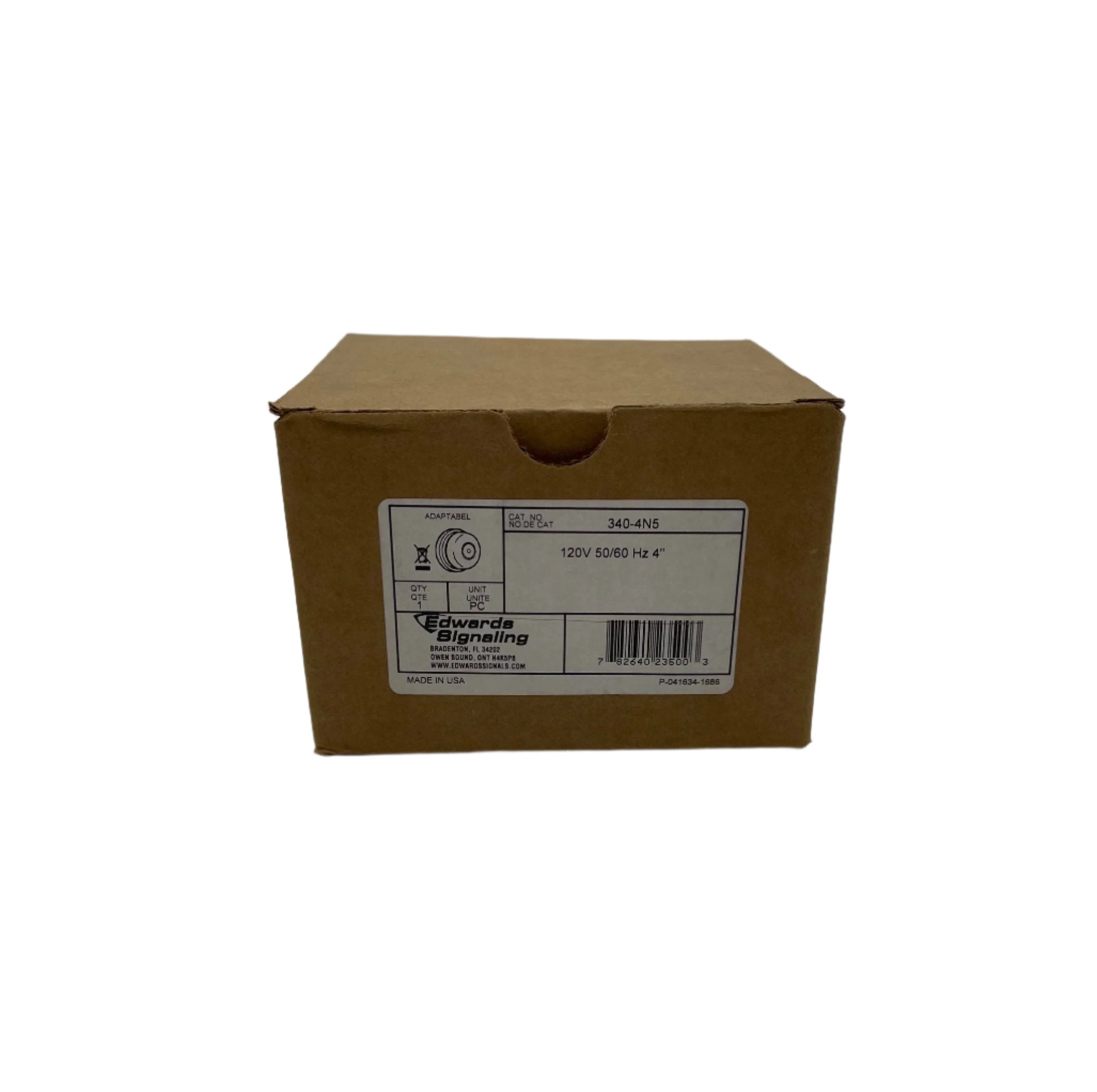 Edwards 340-4N5 4-inch AC bell with metal housing and mounting bracket, designed for industrial signaling applications.