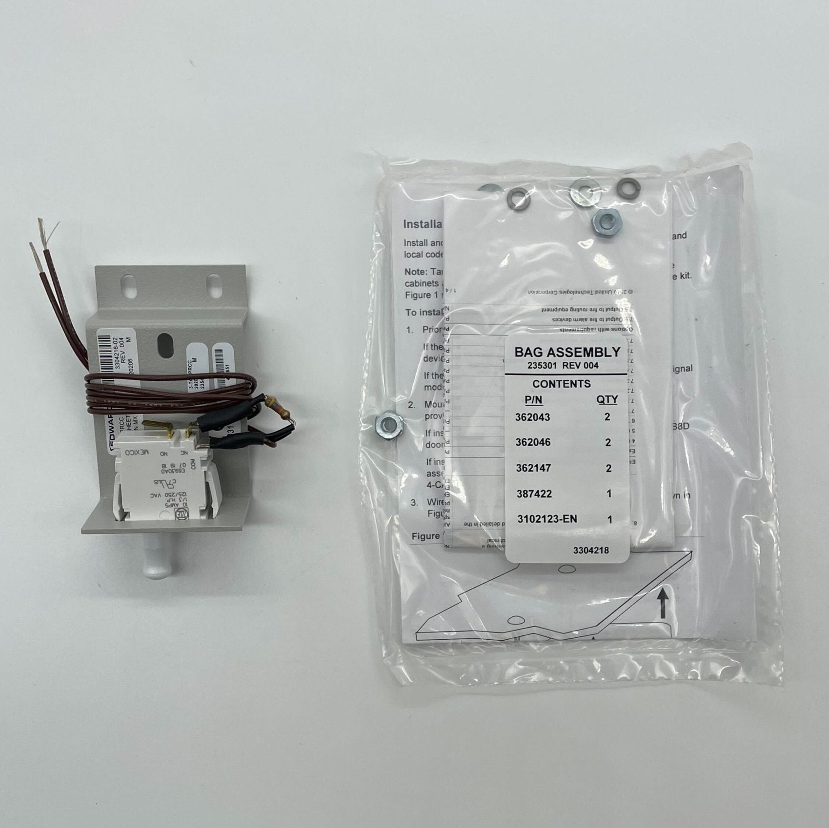 Edwards 3-TAMPRCC tamper switch for fire alarm systems, shown mounted on fire alarm equipment with wiring connection.