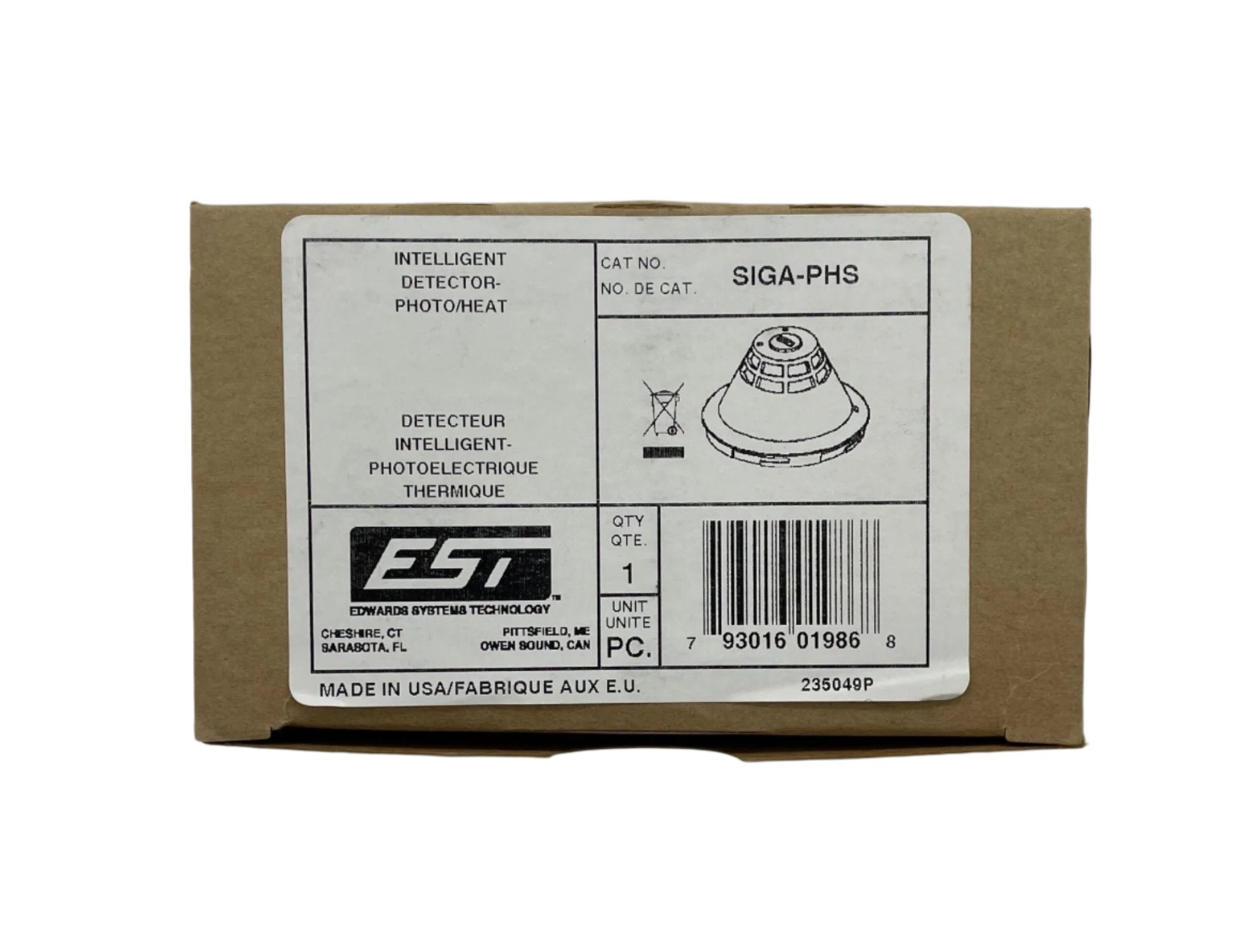 Edwards SIGA-PHS Intelligent 3D multisensor photoelectric heat detector showing multiple sensors and compact design.