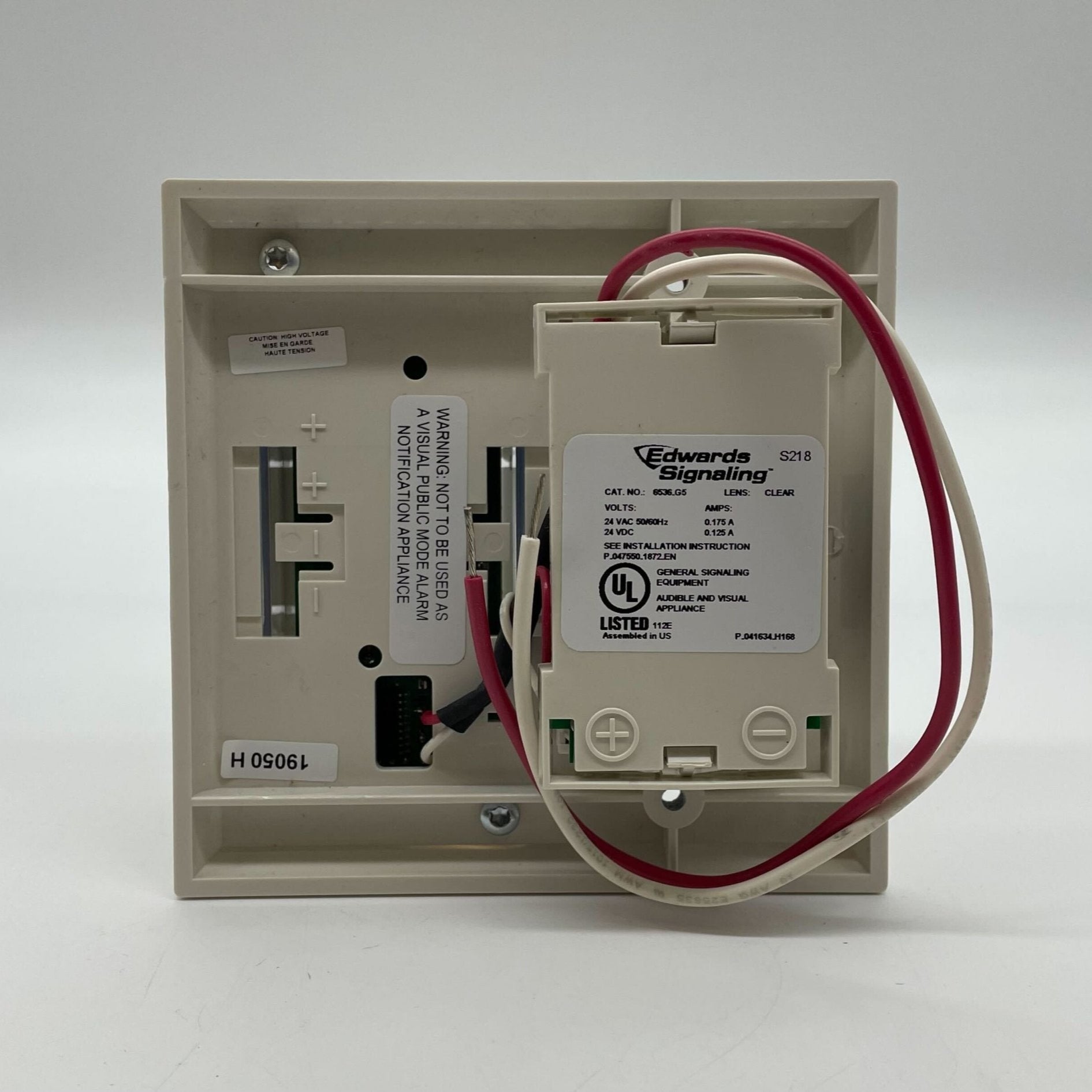 Edwards 6536-G5 Mini Horn Strobe with white body and clear lens, compact safety alarm device for fire and emergency alerts.