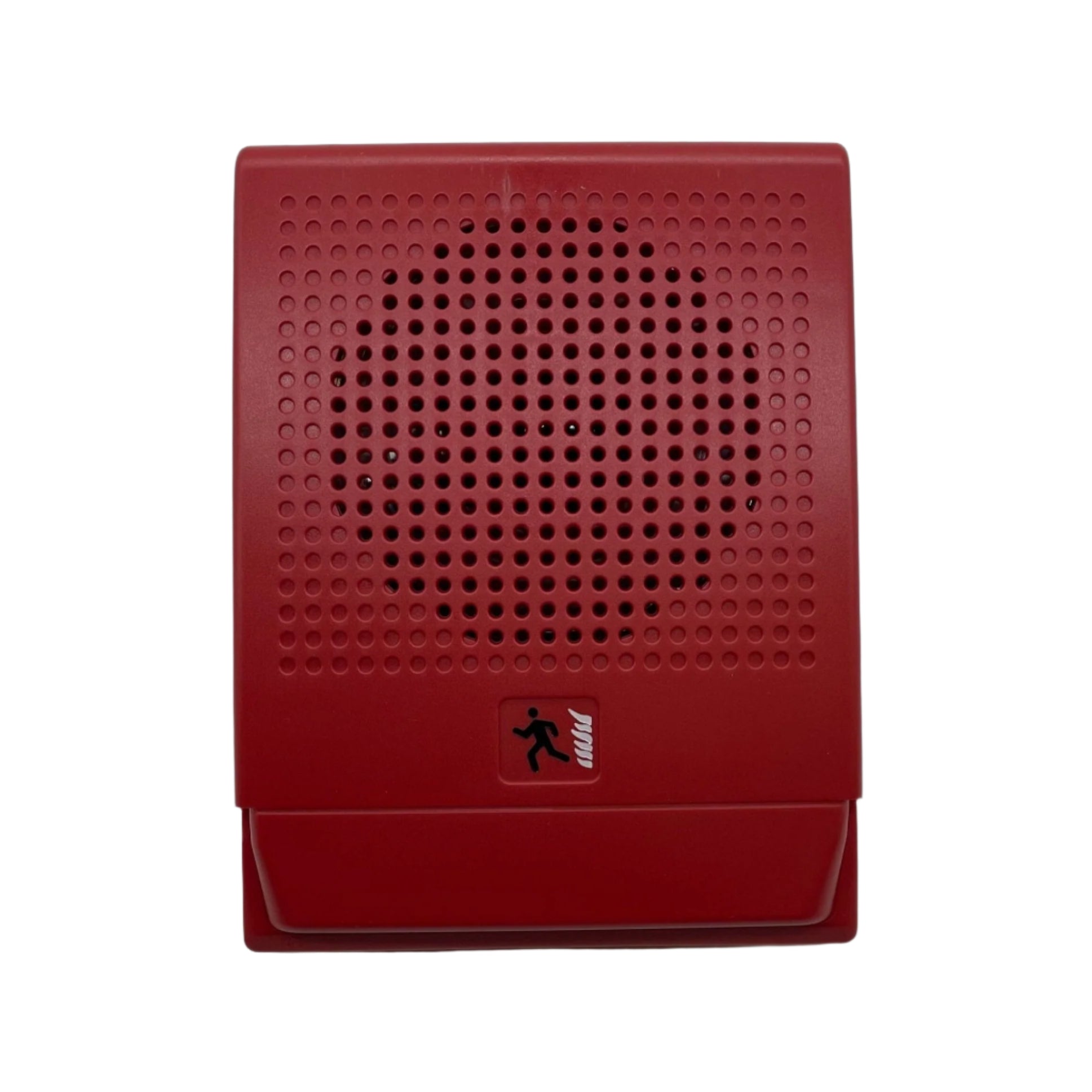 Red Edwards G4RF-S2 25V multi-tap fire speaker with mounting bracket and wiring terminals.
