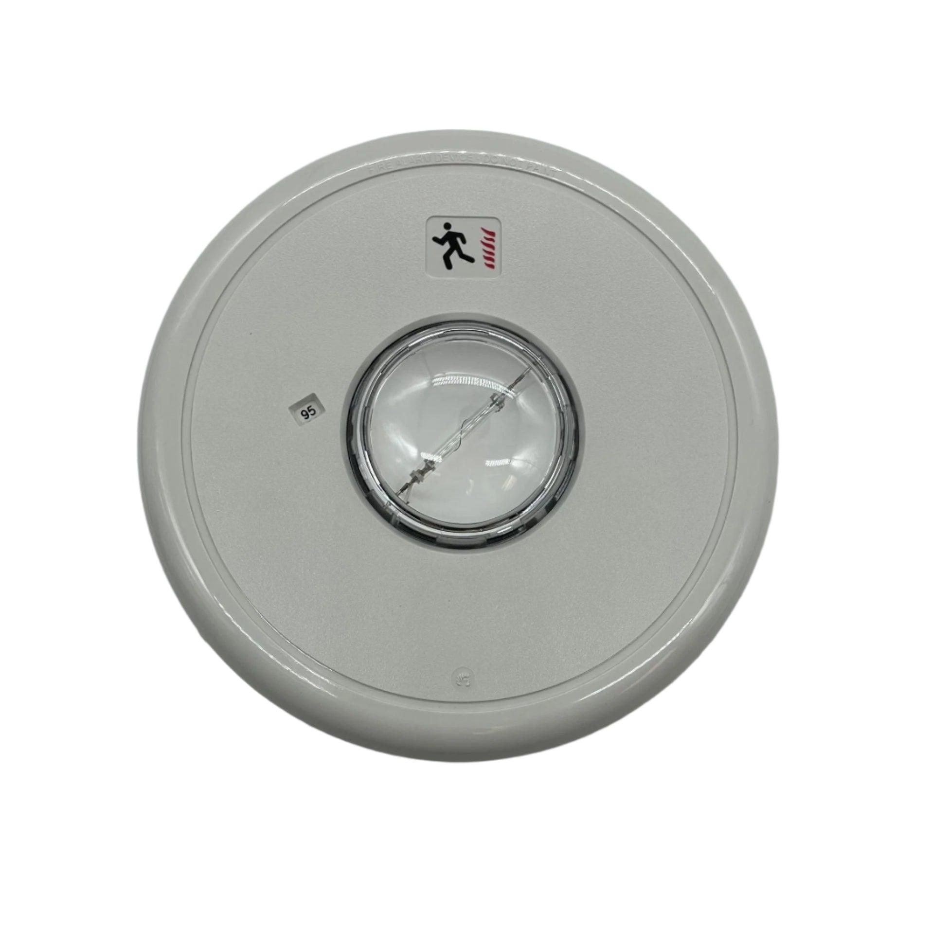Edwards GC-VMH white ceiling strobe with clear lens, visible on the ceiling in a safety or emergency lighting setup.