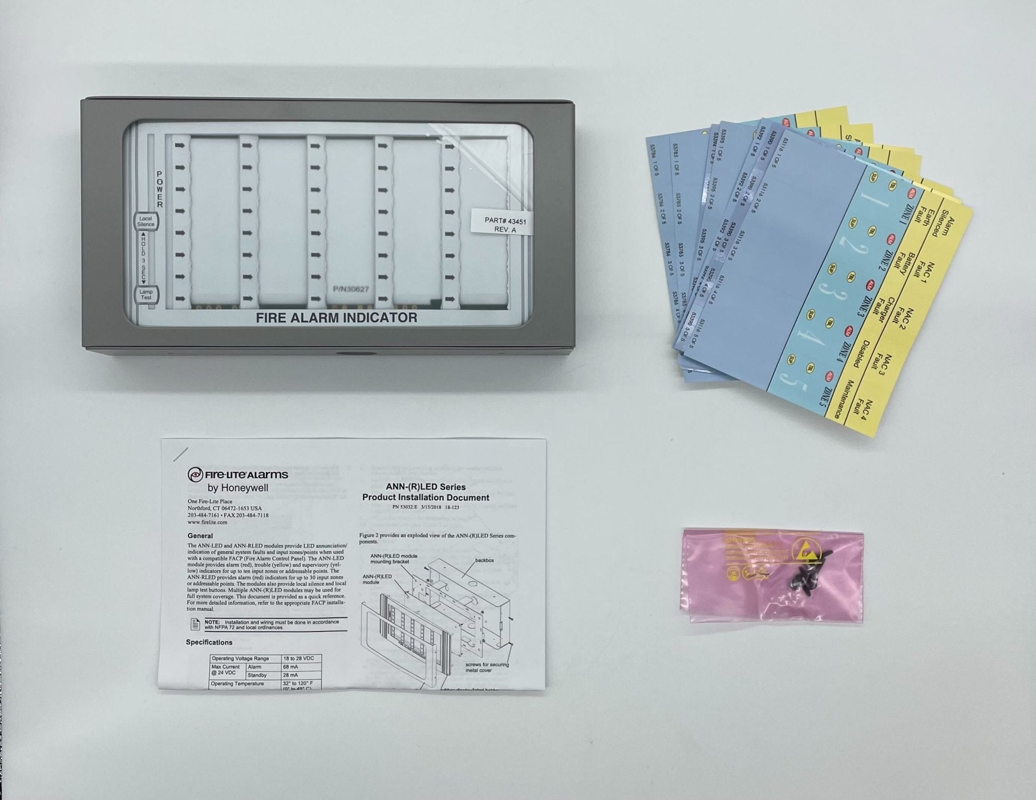 Firelite ANN-LED-W white annunciator module with LED indicators, used for fire alarm system signaling.
