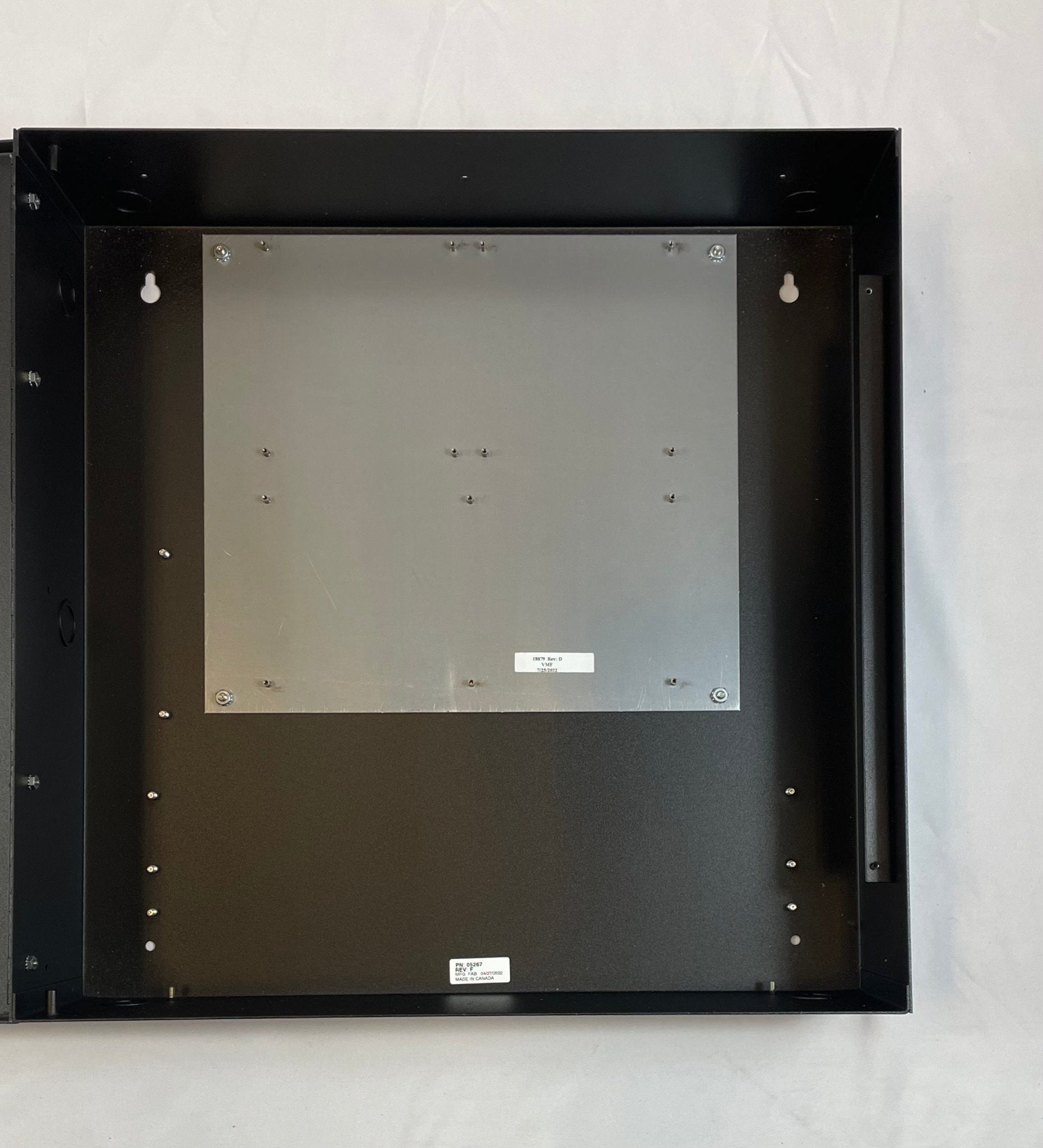 Gamewell-FCI E3BB-BB cabinet enclosure, LOC B size, metal safety cabinet with locking door and ventilation slots.