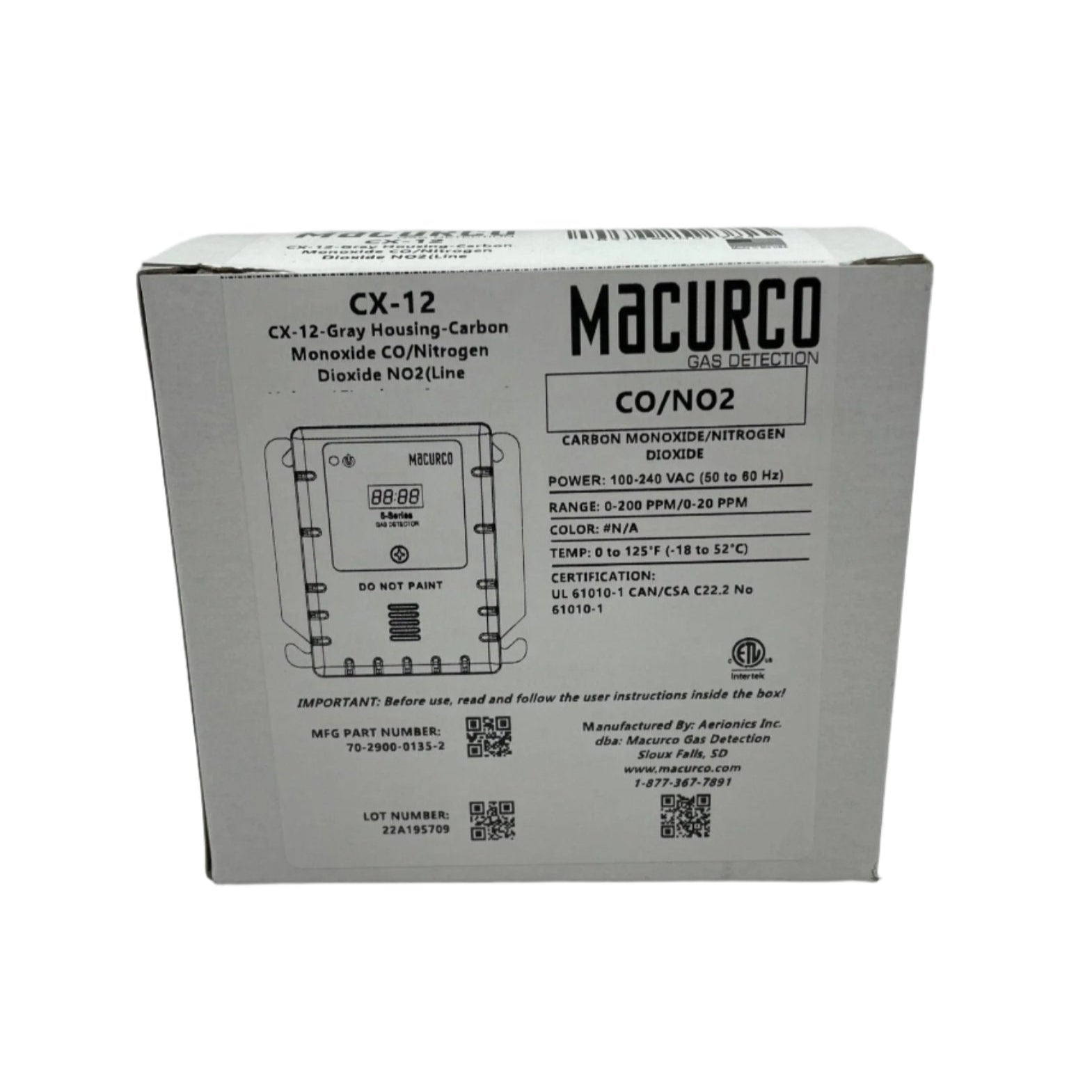 Macurco CX-12 Nitrogen Dioxide Gas Detector - The Fire Alarm Supplier