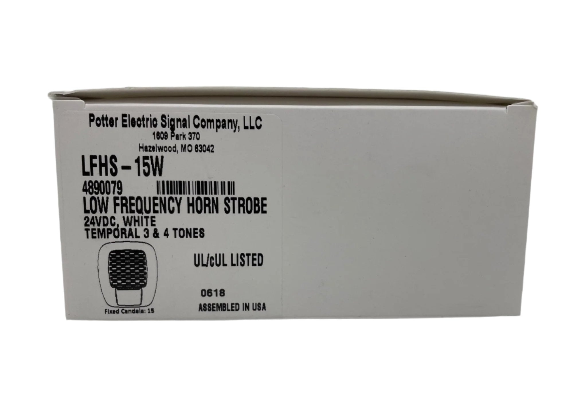 Potter LFHS-15W low frequency horn strobe with red casing and mounting base, used for emergency alert signaling.