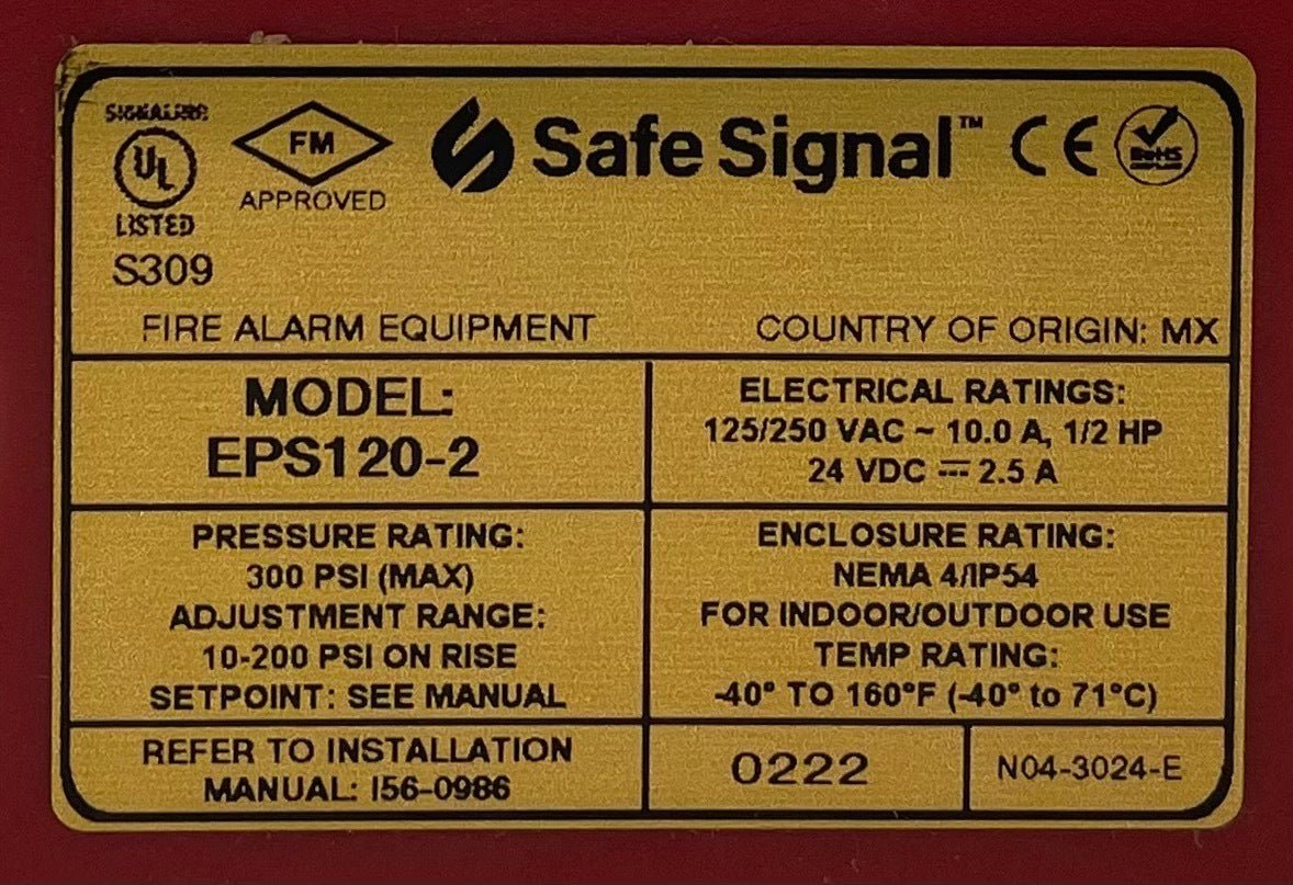 Safe Signal EPS120-2 power supply with two SPDT switches, featuring compact design and durable construction.