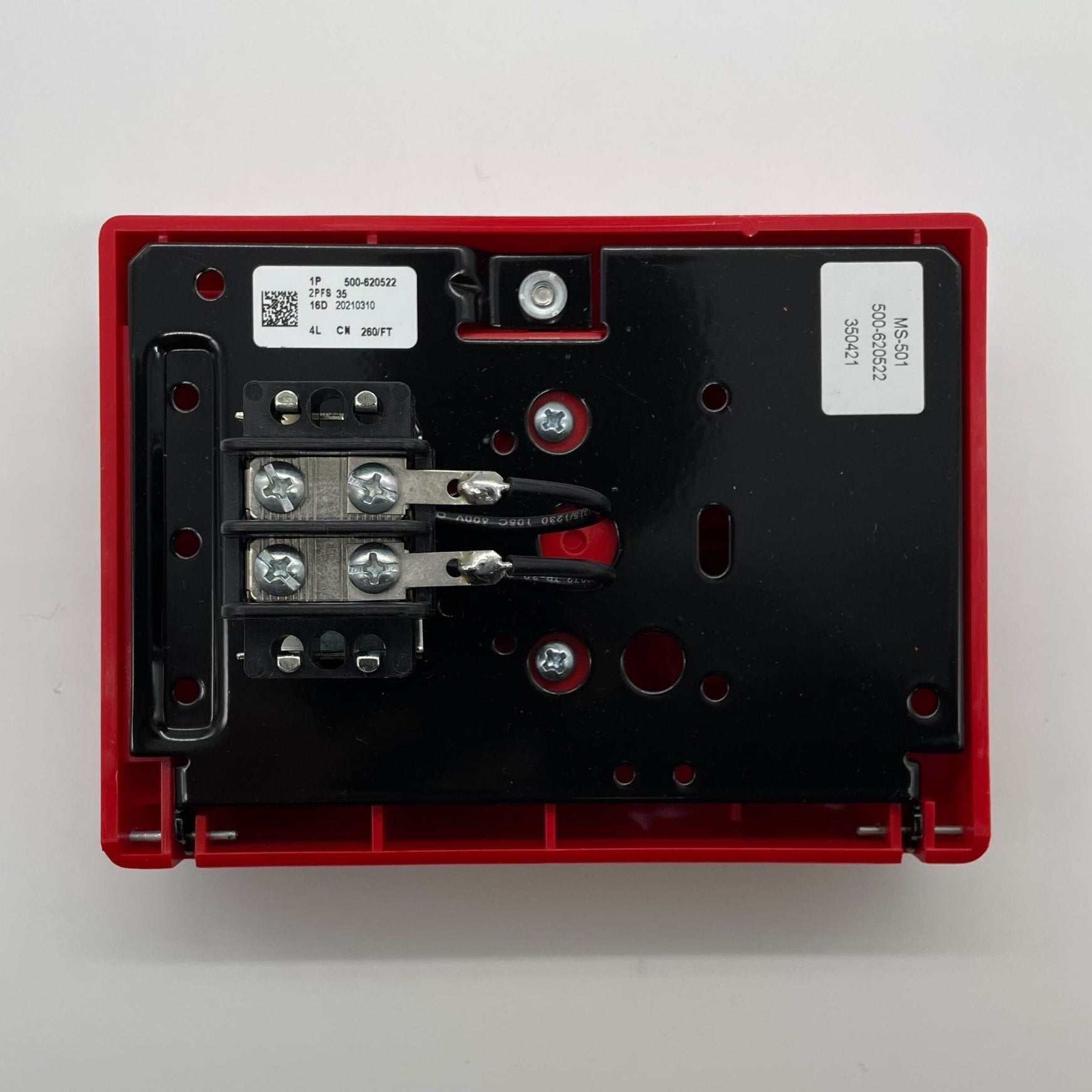 Siemens MS-501 manual fire alarm pull station with double-action lever for emergency activation, mounted on wall.