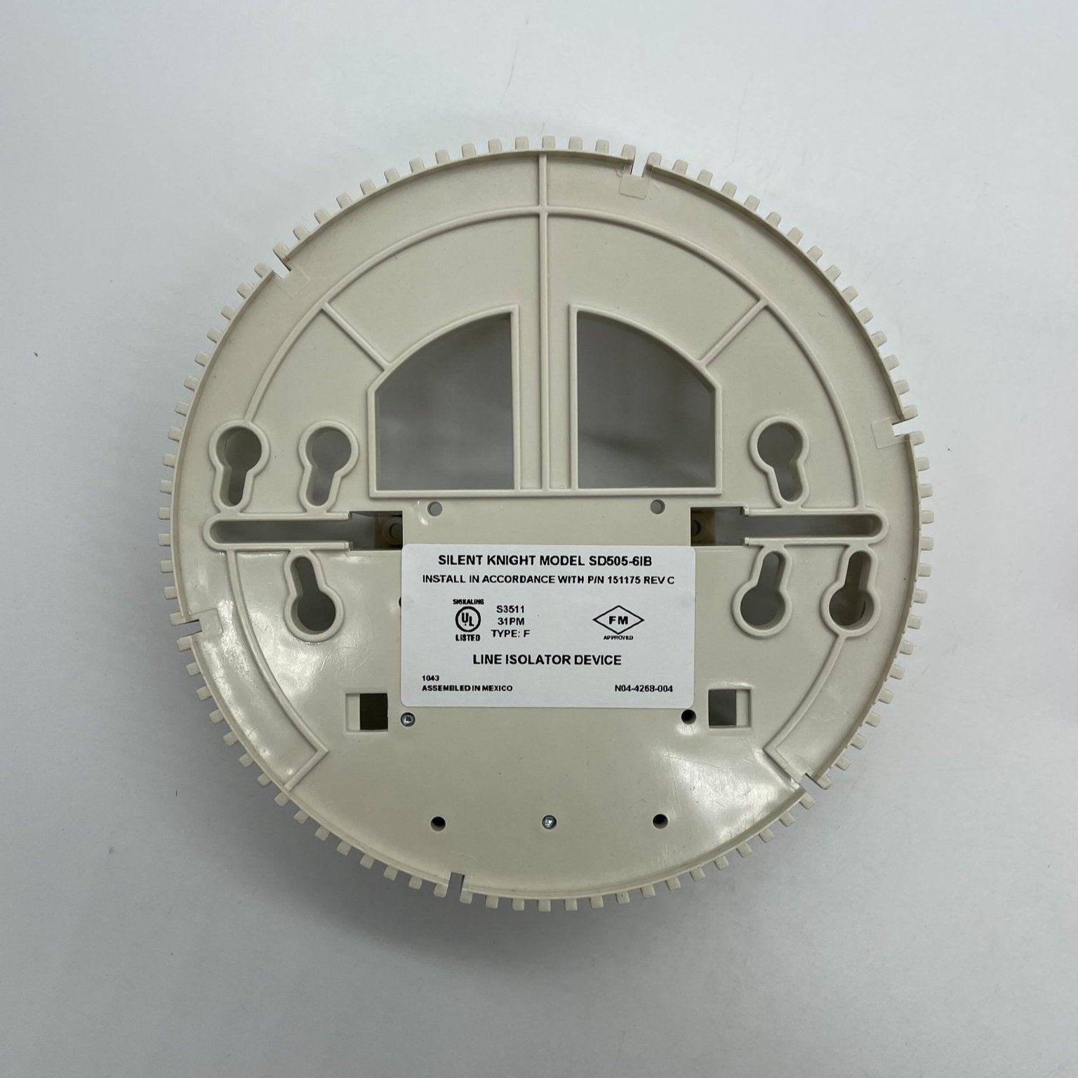 Silent Knight SD505-6IB isolator base, 6-inch base for security alarm systems, featuring durable construction and mounting capabilities.
