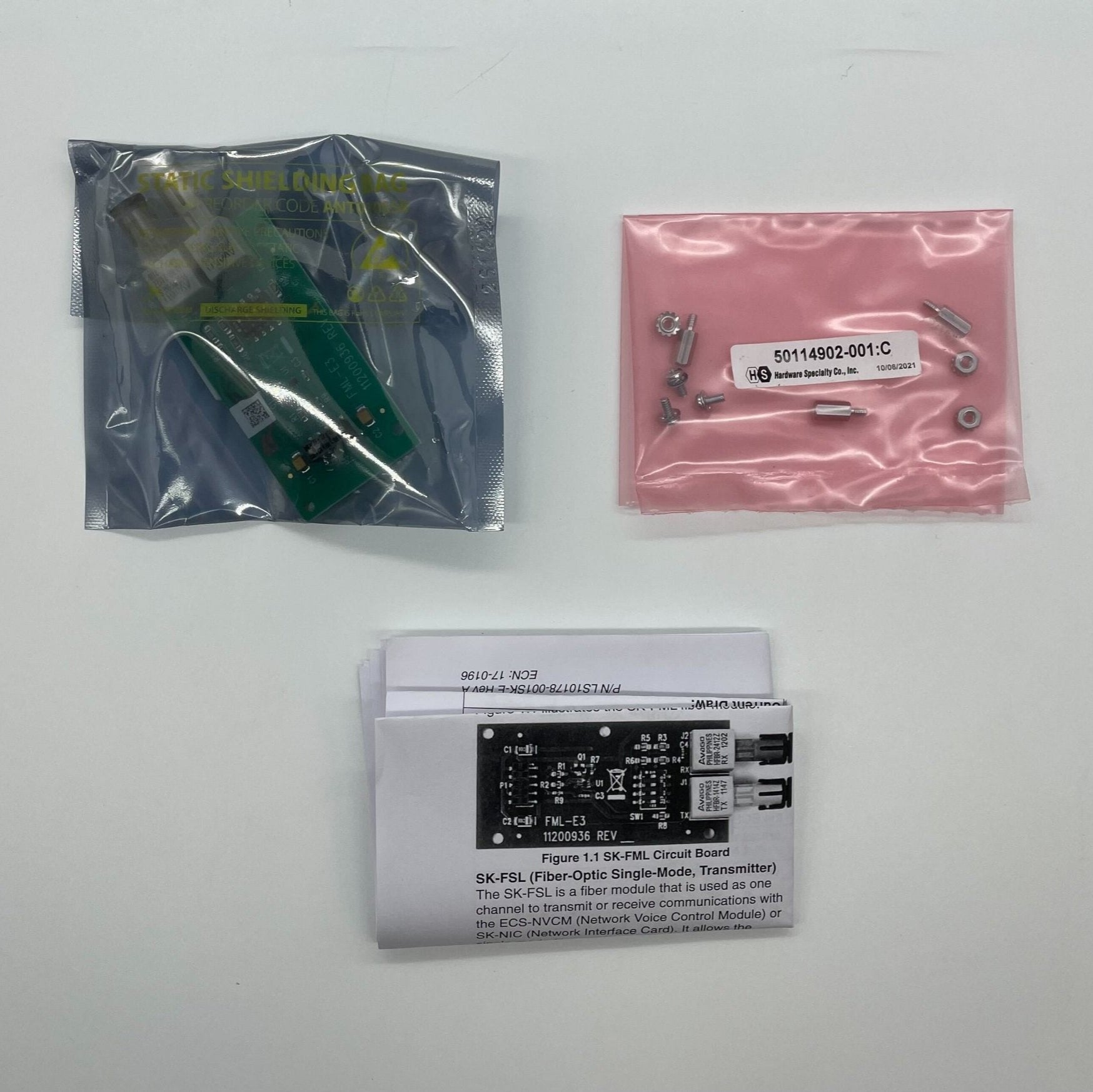 Silent Knight SK-FML plug-in fiber loop module for fire alarms, mounted on a panel with connection ports visible.