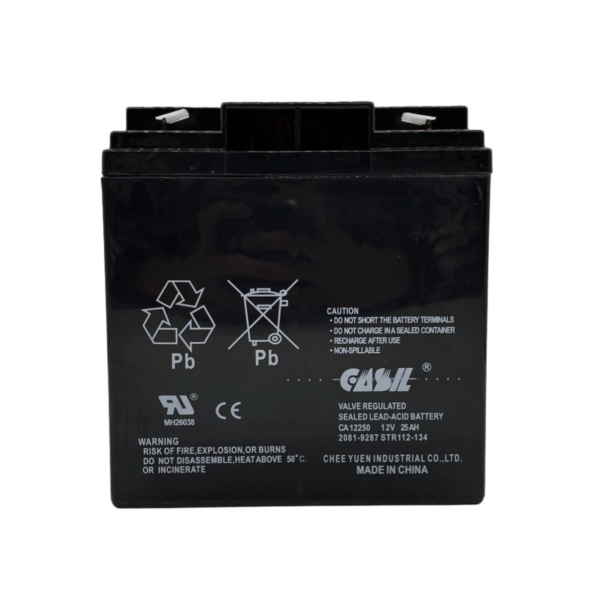 Simplex 2081-9287 12V 25Ah battery, a rechargeable power source with black casing, designed for reliable energy storage.