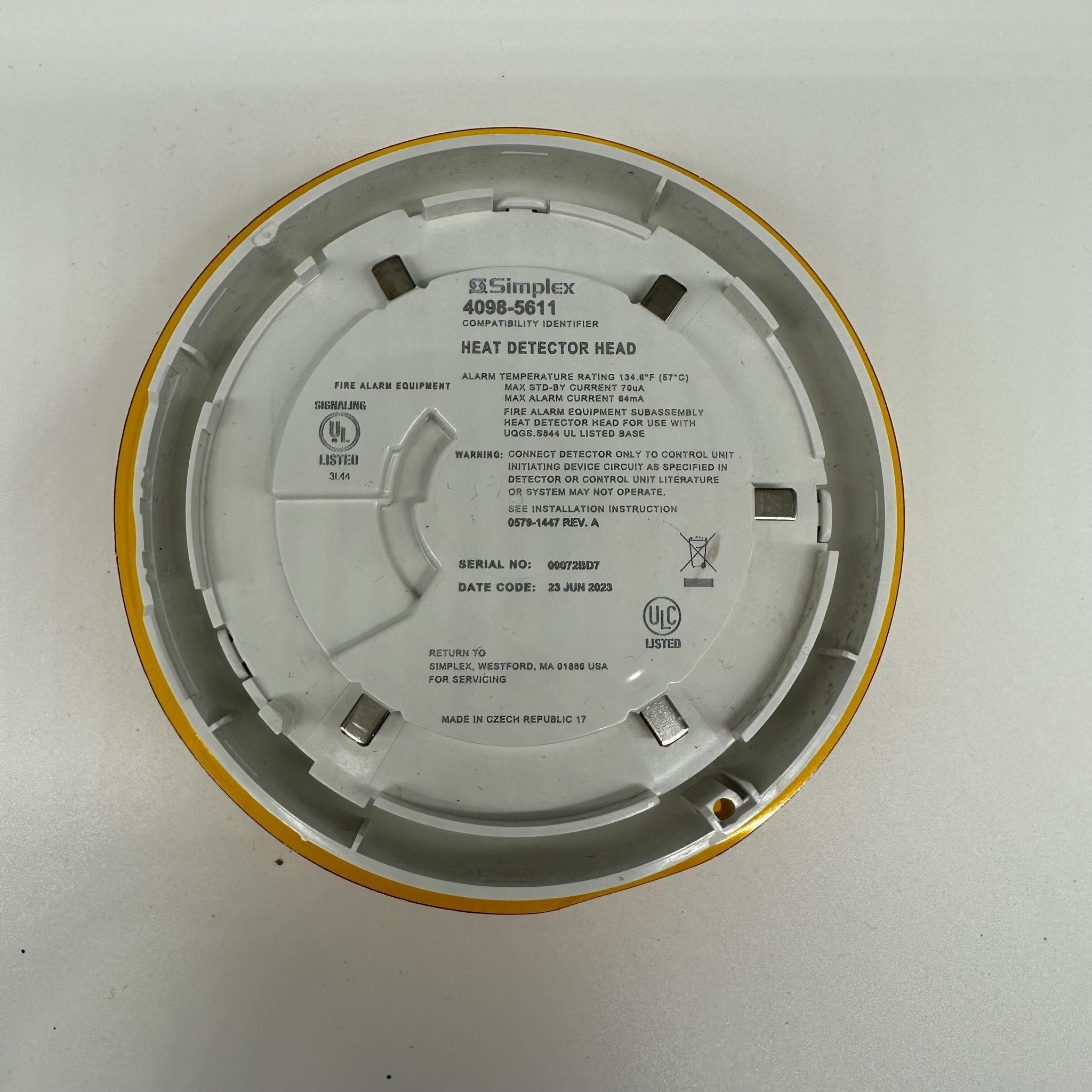 Simplex 4098-5611 heat detector, a fire safety device designed to detect heat for building fire prevention.