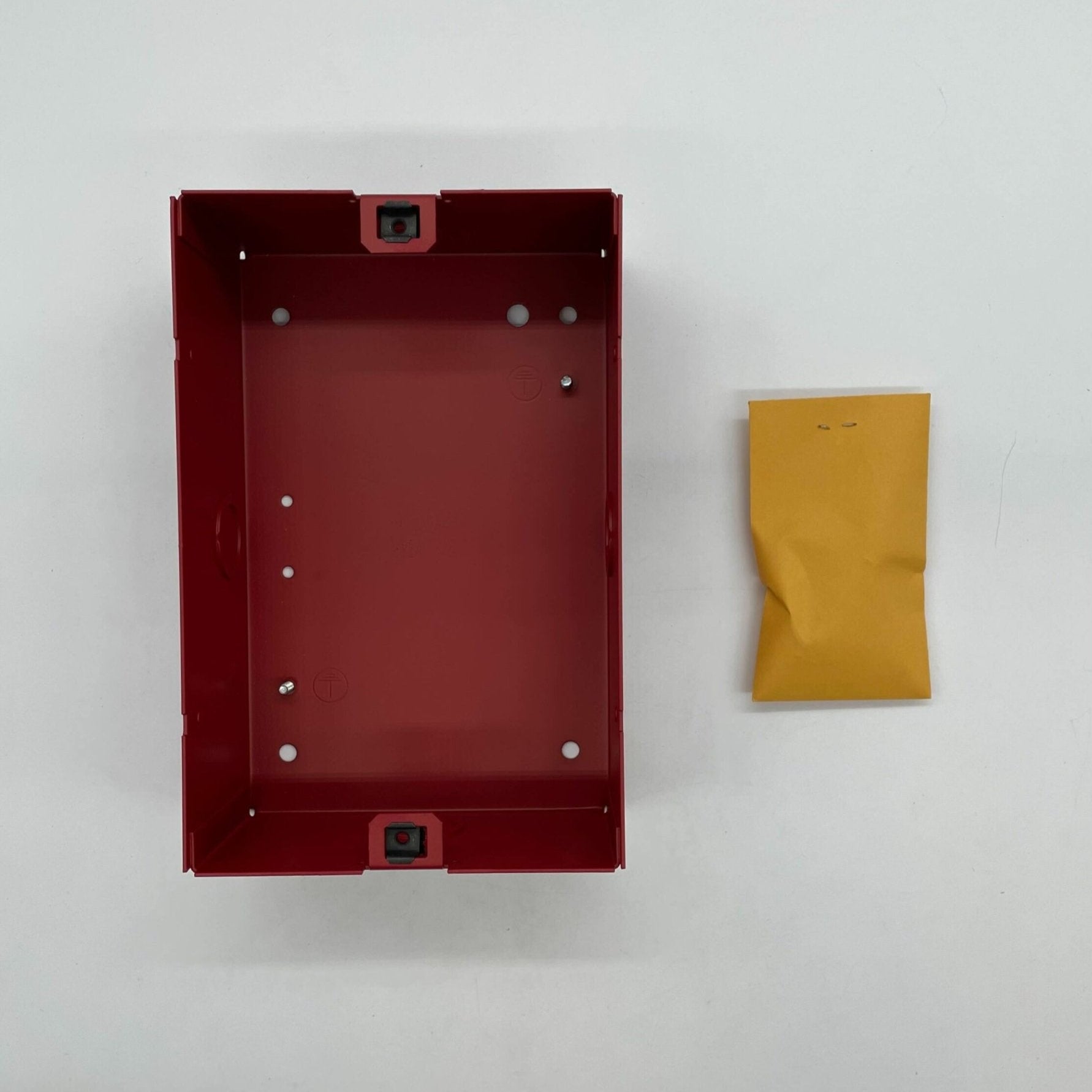Red Simplex 2975-9145 mounting box for electrical installations, shown with open cover and mounting features.