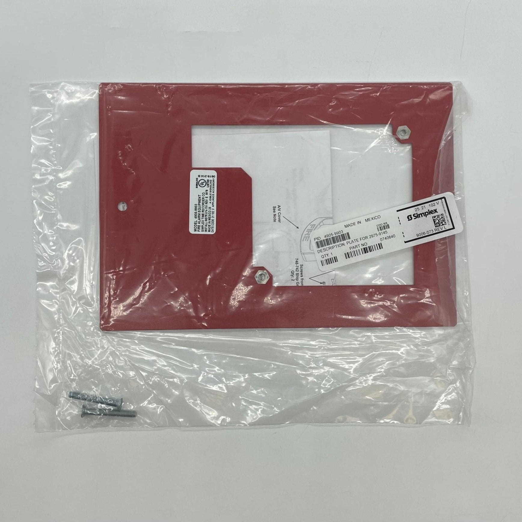 Simplex 4905-9903 plate with a clean, white surface, designed for use with Simplex electrical or mechanical systems.