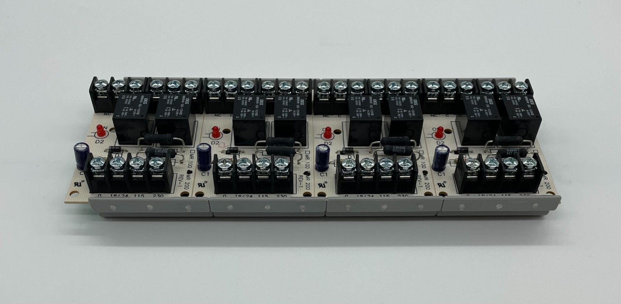 Set of four Simplex 2088-9019 DPDT relays with LED indicators, designed for reliable electrical switching.