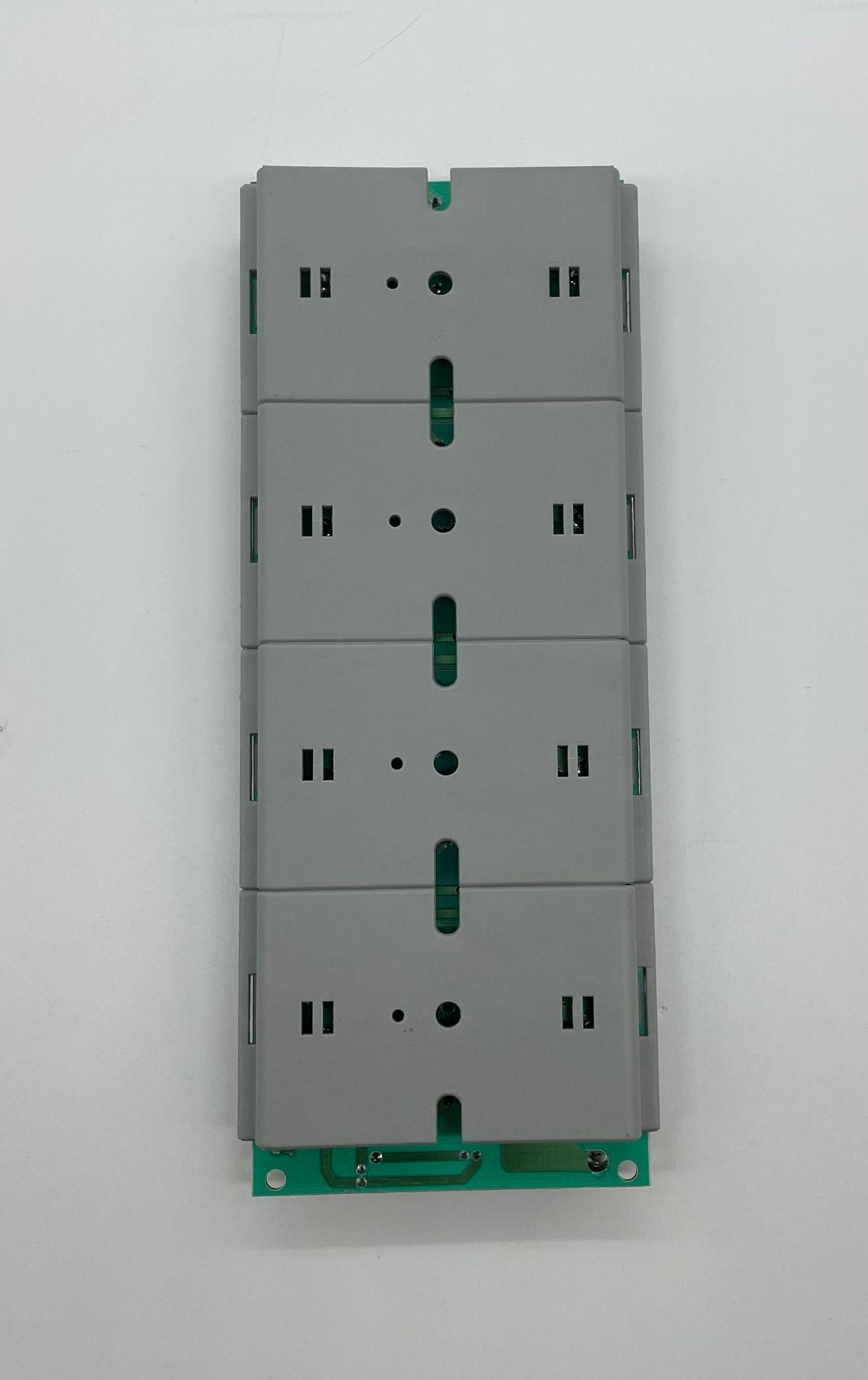 Set of four Simplex 2088-9019 relays with DPDT switch and LED indicators, used for electrical control and automation.