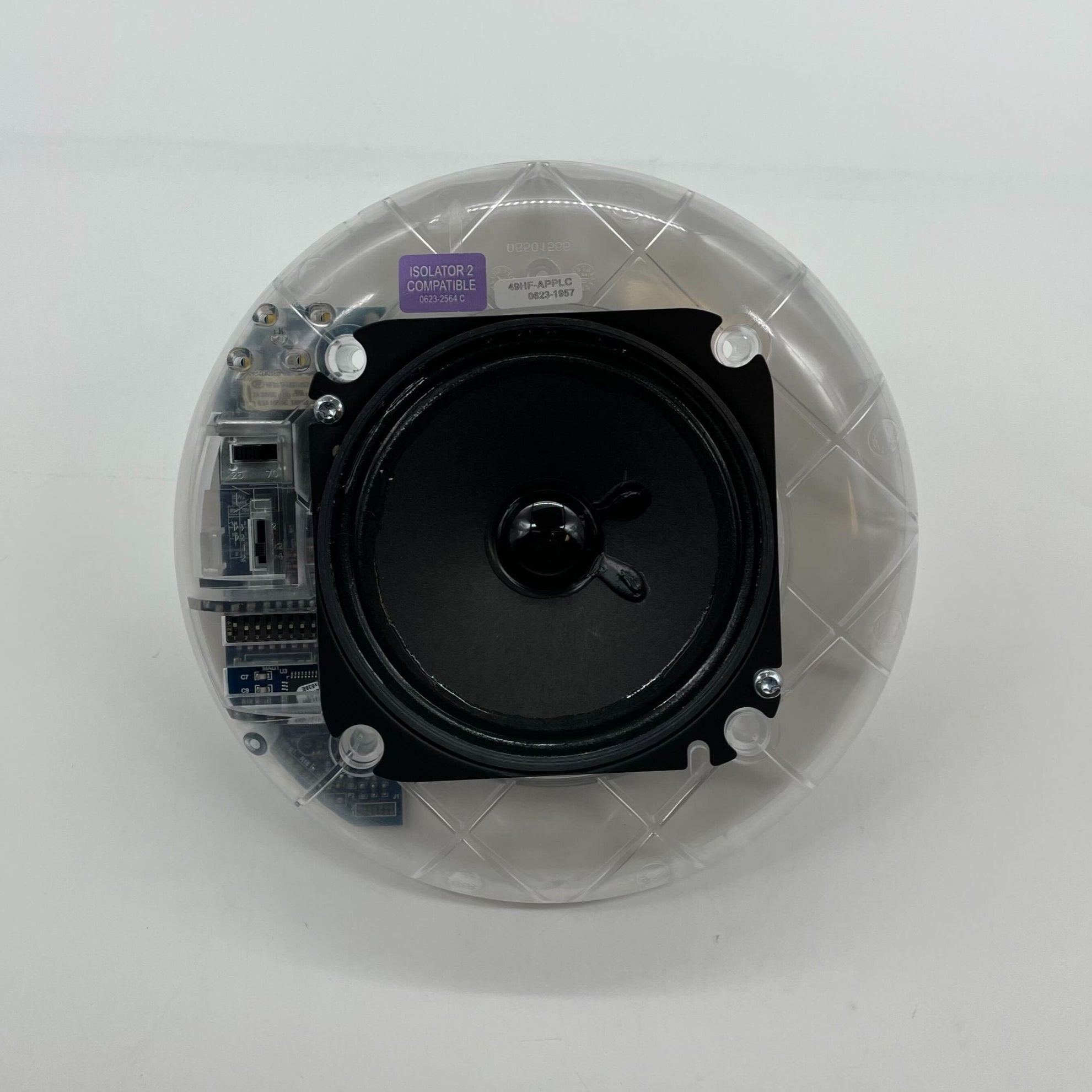 Simplex TrueAlert ES high-fidelity addressable speaker showcasing its sleek design and speaker grille for emergency alert system.