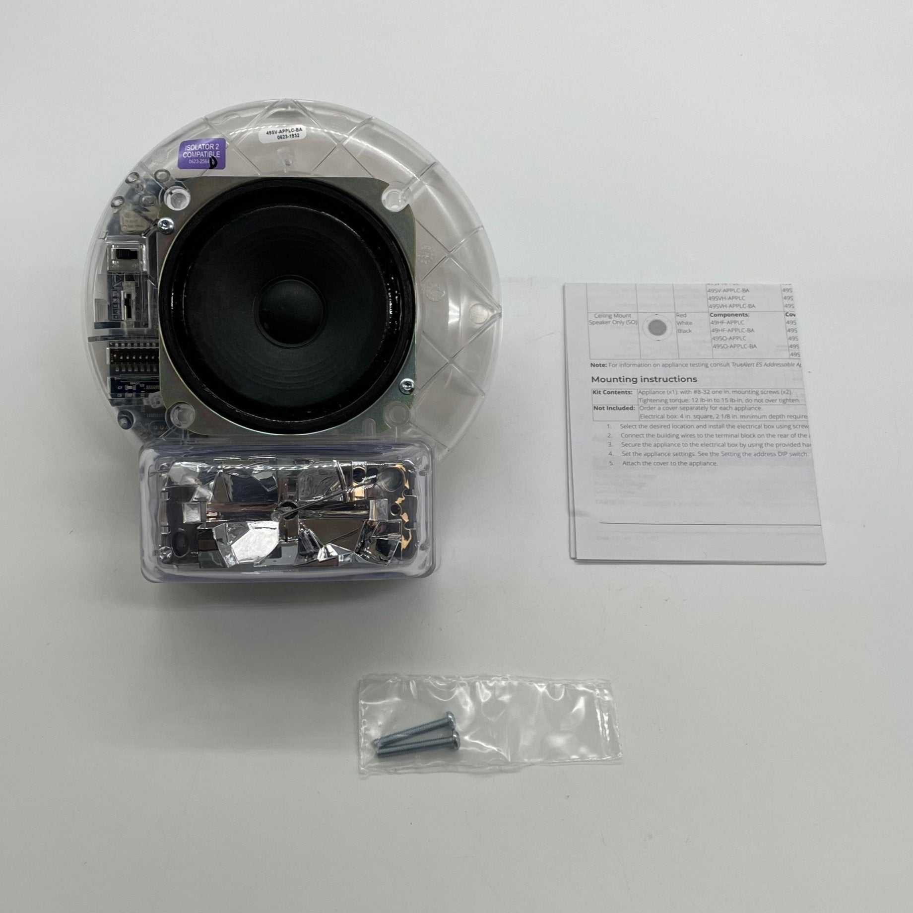 Simplex TrueAlert ES addressable speaker strobe fire alarm with white housing and mounting bracket.