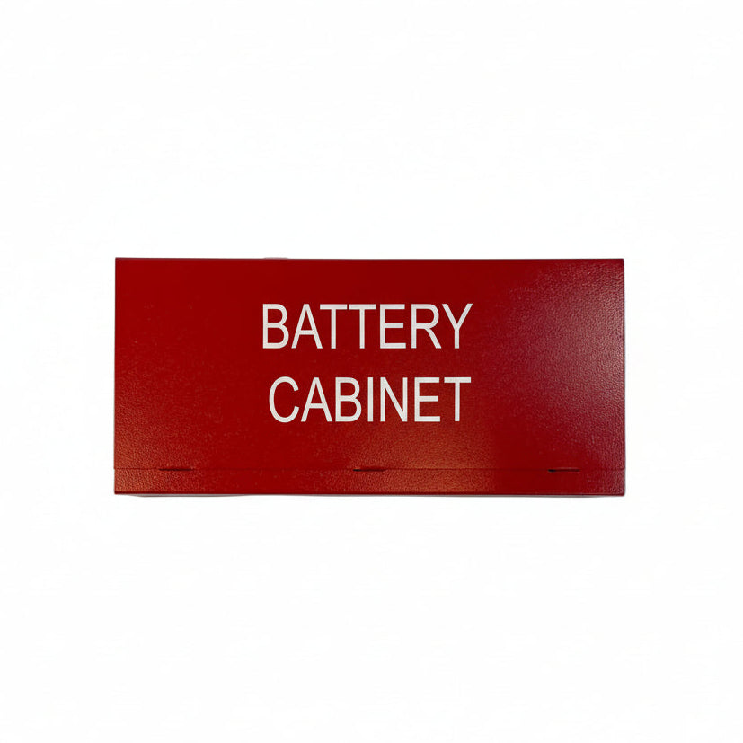Red Space Age SSU00505 MBC Mini Battery Cabinet for fire alarm systems, compact metal enclosure with battery storage.