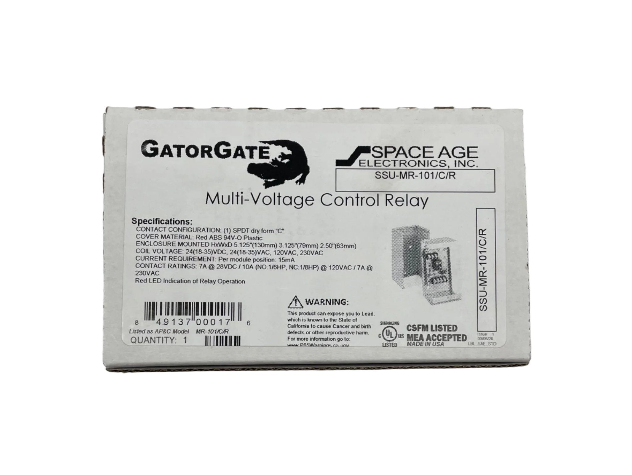 Space Age SSU-MR-101/C/R Series Multi-Voltage Control Relay, 10A - The Fire Alarm Supplier