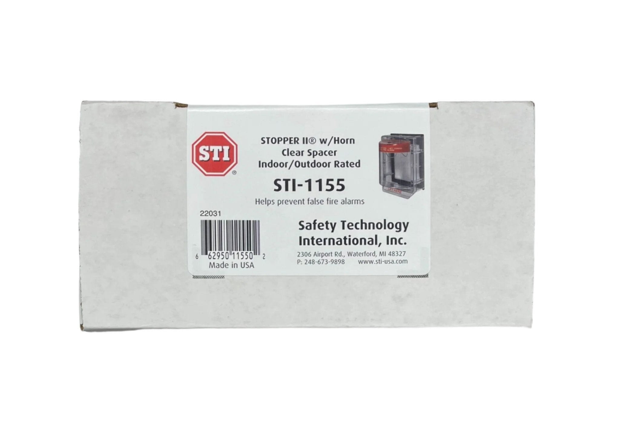 STI-1155 Stopper II with Horn and Spacer (Indoor/Outdoor Rated), Fire Label - The Fire Alarm Supplier