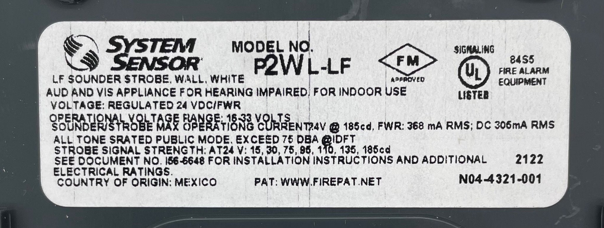 System Sensor P2WL-LF - The Fire Alarm Supplier