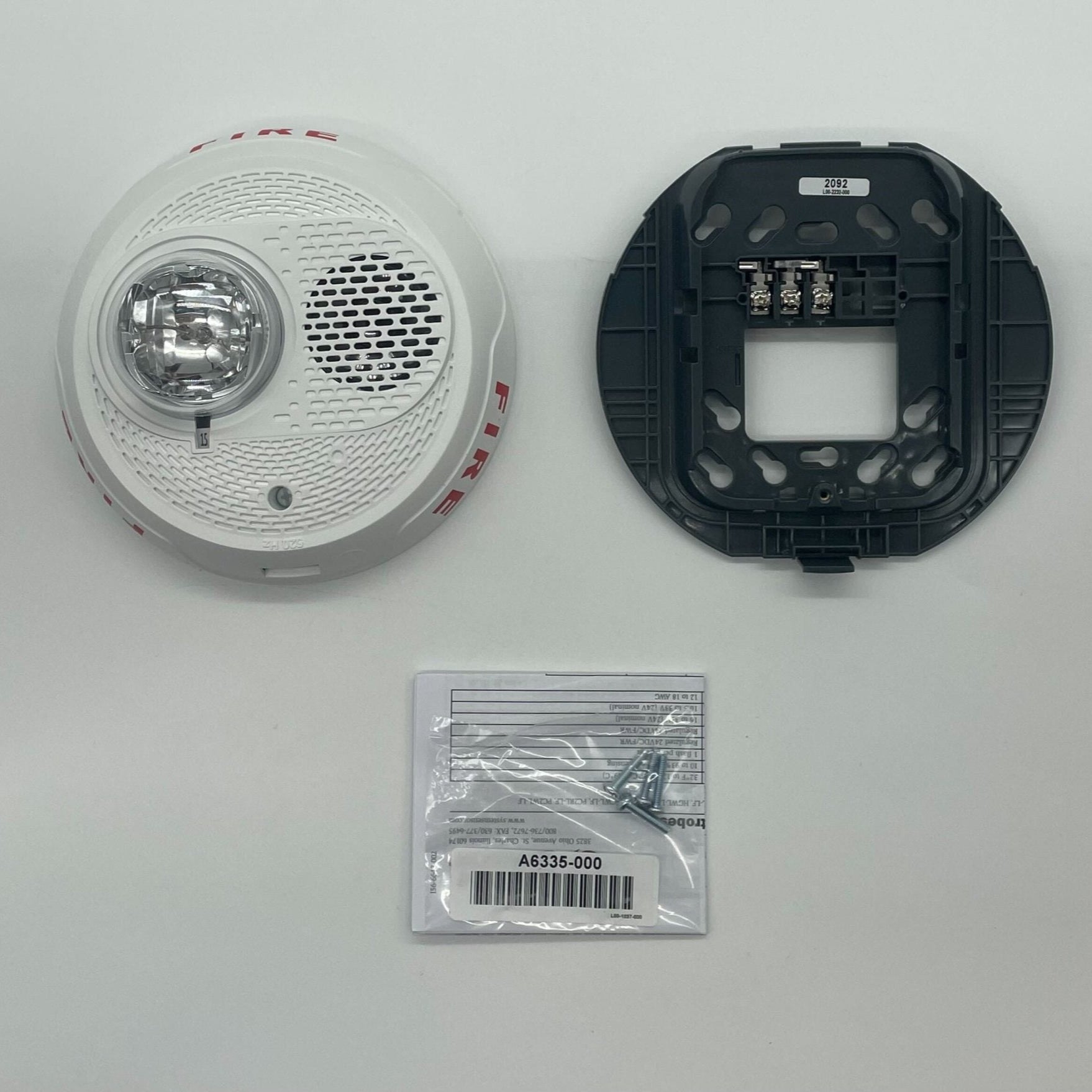 System Sensor PC2WL-LF L-Series low frequency sounder strobe showing the device with a red alert lens and mounting base, designed for fire alarms.