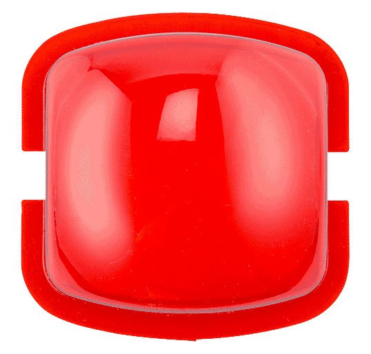 System Sensor Spectralert Advance strobe with red lens, visible clear red lens cover on the alarm device.