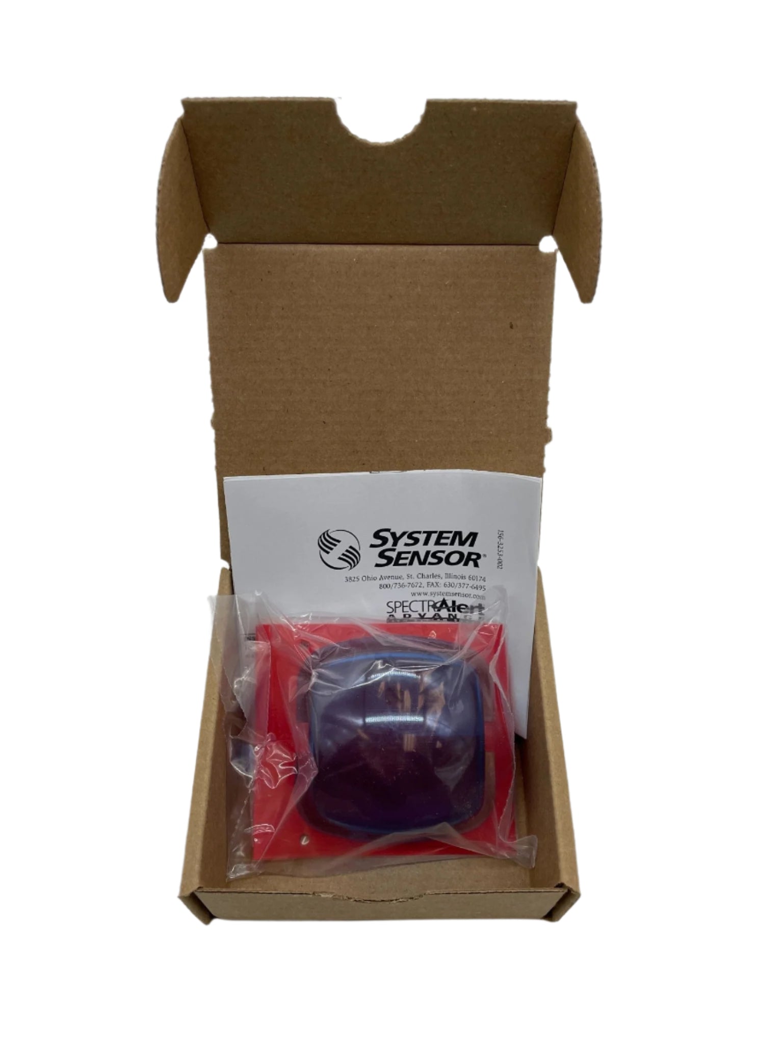 Blue lens attachment for System Sensor wall strobe, enhancing visibility and light dispersion in fire and security alarm systems.