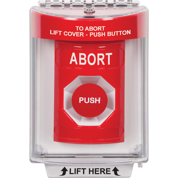 STI SS2034AB-EN STI Red Indoor/Outdoor Flush Momentary Stopper Station with ABORT Label English