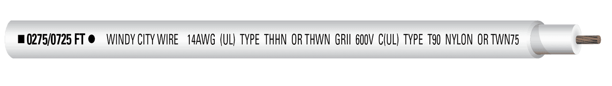 Windy City Wire 314010 14 AWG Stranded THHN/THWN Single Conductor Wire, 600V, White, 1000 ft