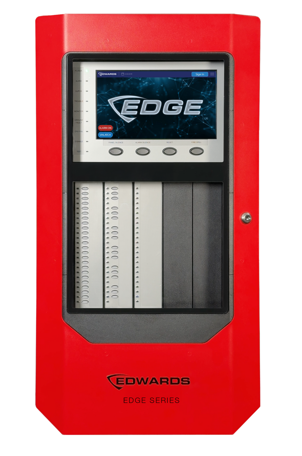 Edwards EDGE-ML-R fire alarm control panel, red door