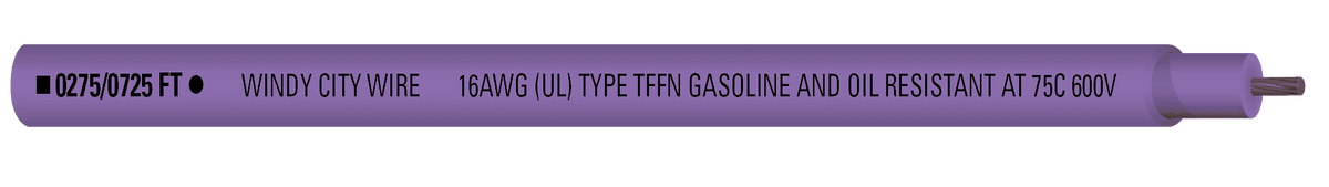 Windy City Wire 31105 (031105) 16 AWG 1 Conductor Stranded TFFN 600V Wire, Purple Jacket, 1000 ft