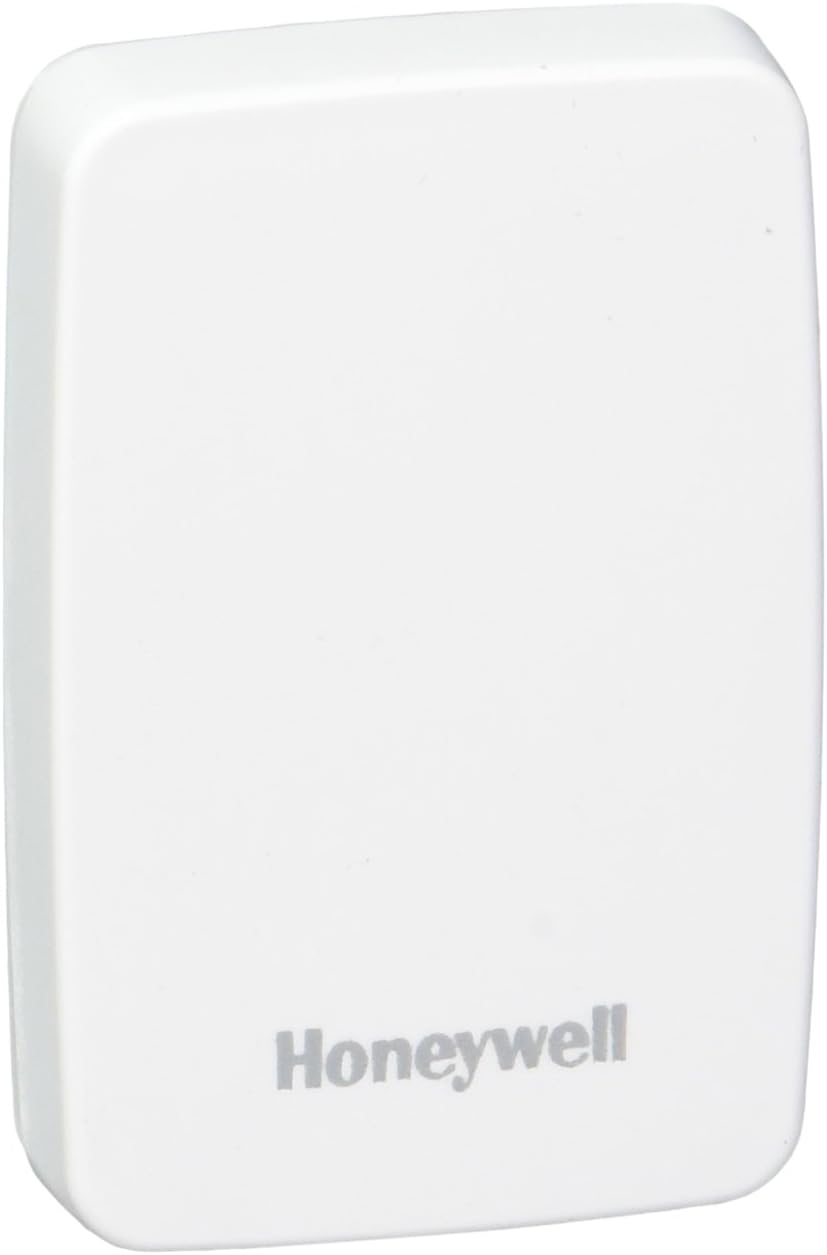 Honeywell Home C7189U1005 remote indoor temperature sensor for fire alarms, showing sensor device with digital display and wiring.