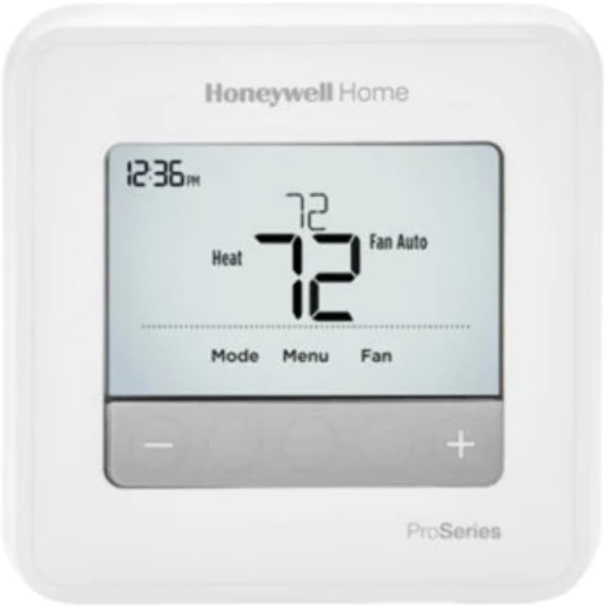Honeywell Home T4 Pro Programmable Thermostat mounted on wall showing digital display and control buttons