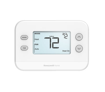 Honeywell Home FocusPRO N100 non-programmable thermostat with digital display and control buttons for temperature adjustment.