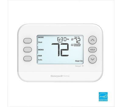 Honeywell Home FocusPRO S200 smart thermostat displaying digital temperature controls and settings.