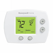 Honeywell Home FocusPRO 5000 digital thermostat in white with digital display and control buttons for home climate management