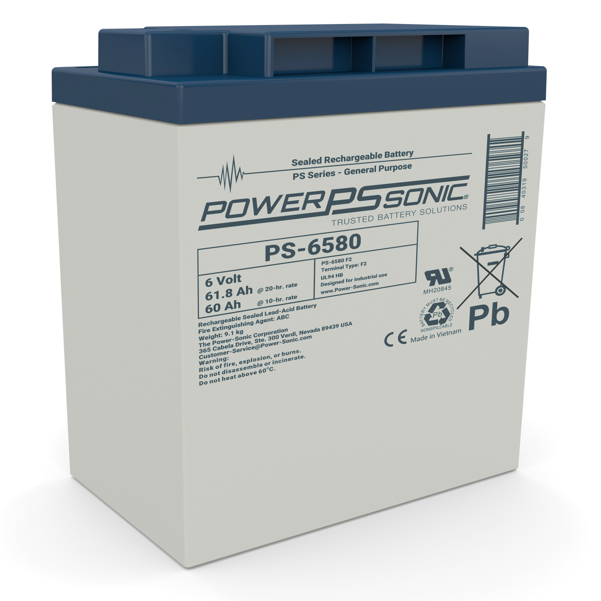 Power Sonic PS-6580 F2 GenPurpose, 6V58AH 20hr, F2, HB