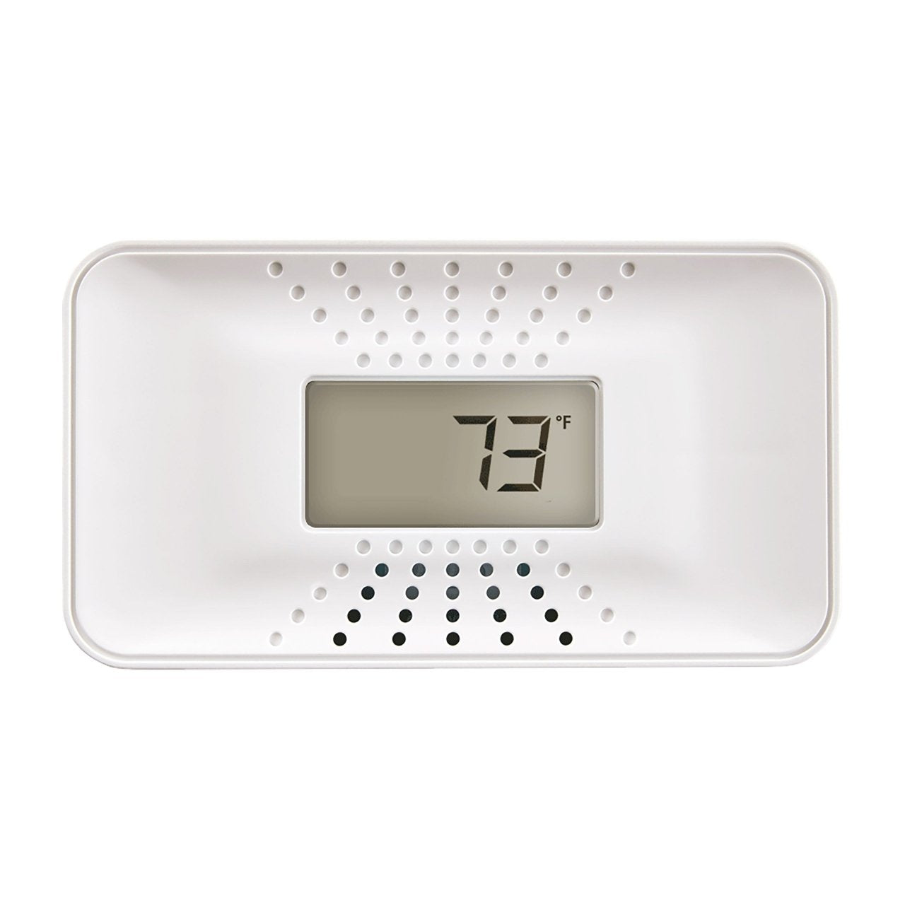 BRK CO710 10-year battery CO alarm with digital display, mounted on wall, showing battery status and carbon monoxide levels.