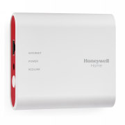 Honeywell Home THM6000R7001/U RedLINK Internet Gateway for fire alarms, shown connected to fire alarm system.