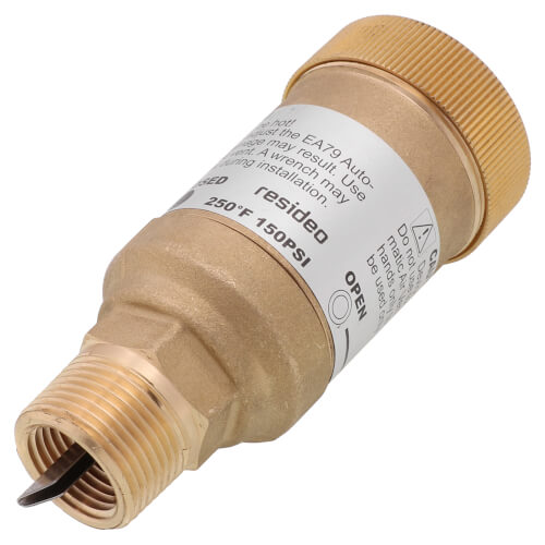 Resideo EA79A1004 industrial automatic air vent for fire alarm systems, showing the vent's metal construction and mounting features.