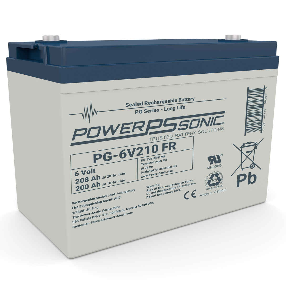 Power Sonic PG-6V210 M8 FR PG-6V210 M8 FR;LongLife;208AH 20hr Cap