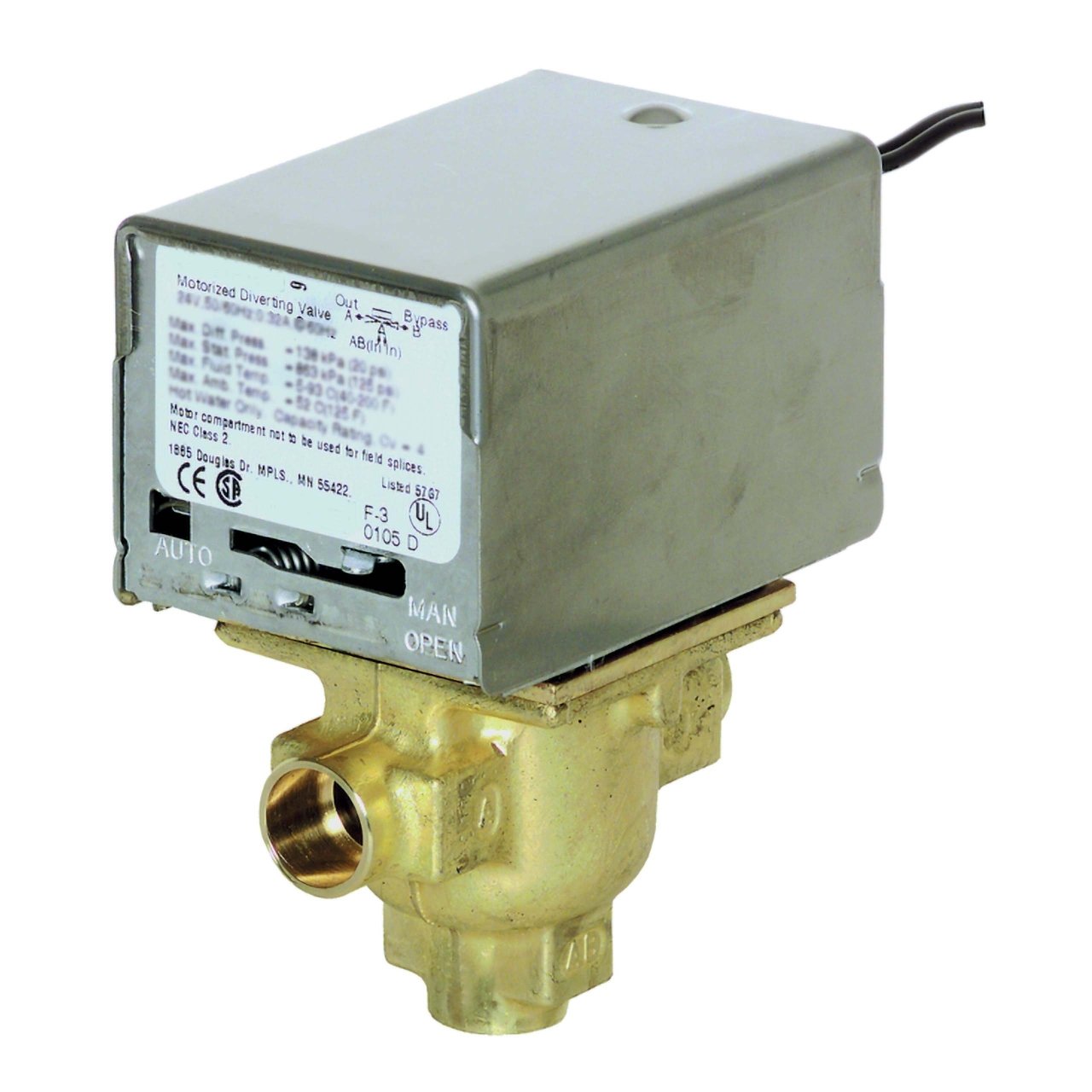 Resideo V4044A1019/U 1/2" Sweat Connection 3 Way Zone Valve, Port A Normally Closed (120v)