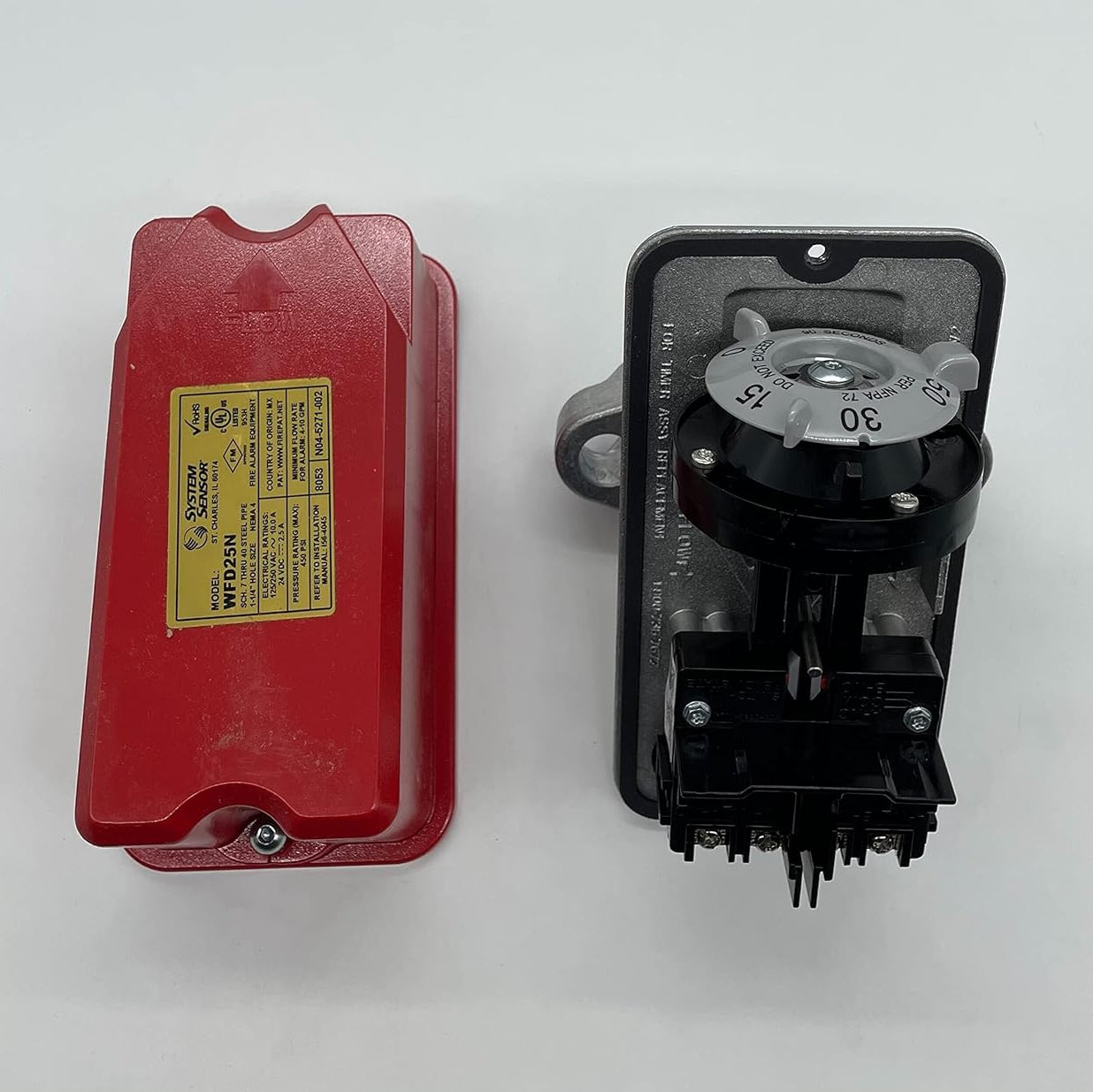 System Sensor WFD25N 2.5-inch waterflow detector for fire alarm systems, shown in the image with mounting components.