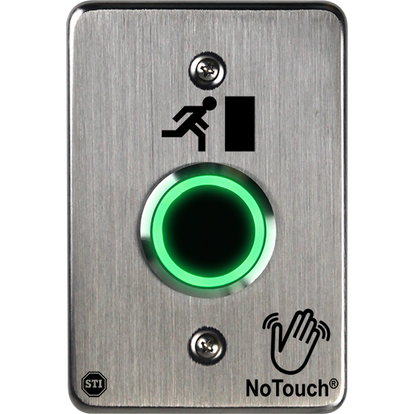 STI NT-SS100-EN US Single Gang Mount No Touch Stainless Steel Button - Running Man (Door) Symbol