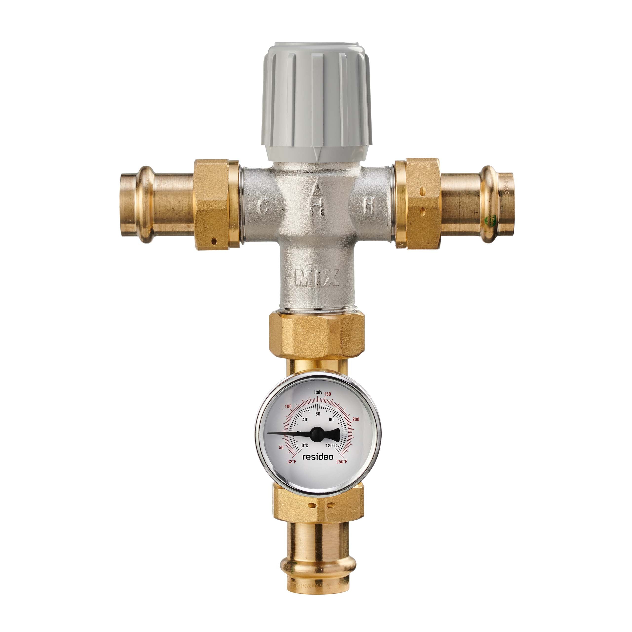 Resideo AM100-UPTG-1LF/U 1/2 in Union Press w/Temp Gauge Mixing Valve LF - STD