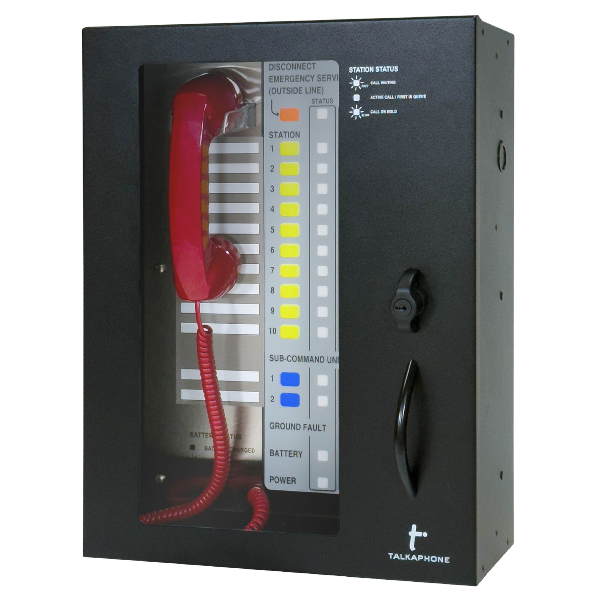 Talkaphone AOR-10-DKL Area of Rescue Fixed 10-Station Analog Command Unit, Enclosure with Door, Keyed Latch